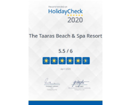 Recommended on HolidayCheck 2020_The Taaras Beach & Spa Resort
